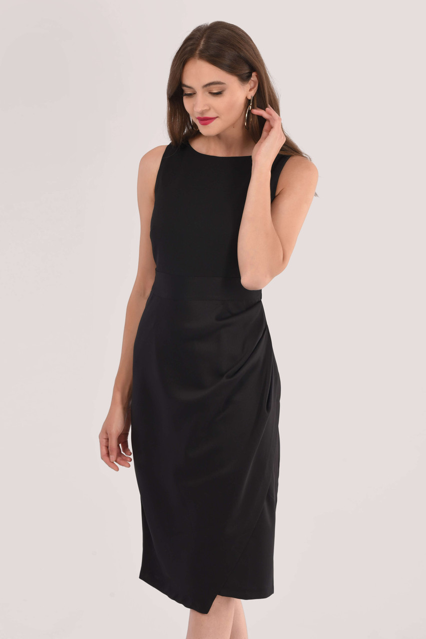 Women's Black Pleated Pencil Dress